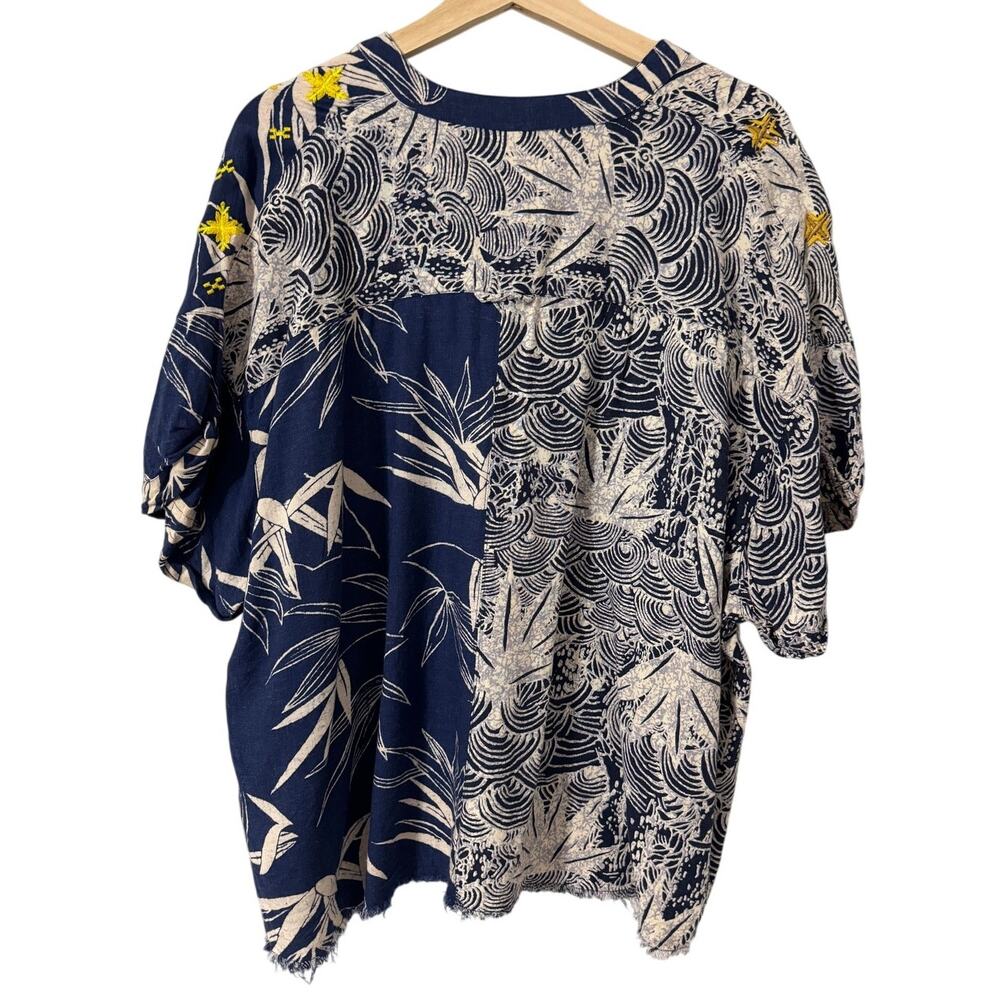 Urban Outfitters Navy Blue Embroidered Hi Low Frayed Hem Button Front Shirt Sz S - Picture 6 of 8